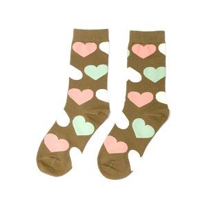 Mocha Pink and Mint Heart Valentine Crew Socks